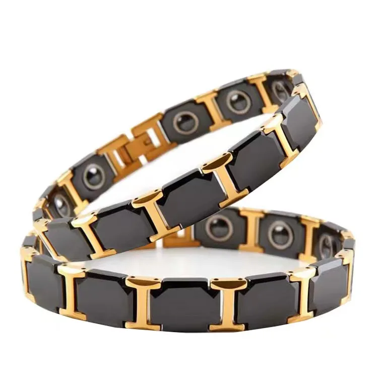 Good healthy bio energy bracelet 316L stainless steel ceramic hematite bracelet men jewelry