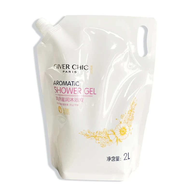 Wholesale 2L bath body wash shower gel in spout pouch stand up bag packaging