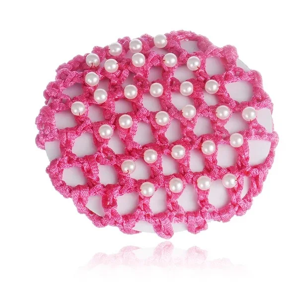 Cute Beautiful Bun Cover Snood Hair Net Ballet Dance Skating Crochet with Pearl