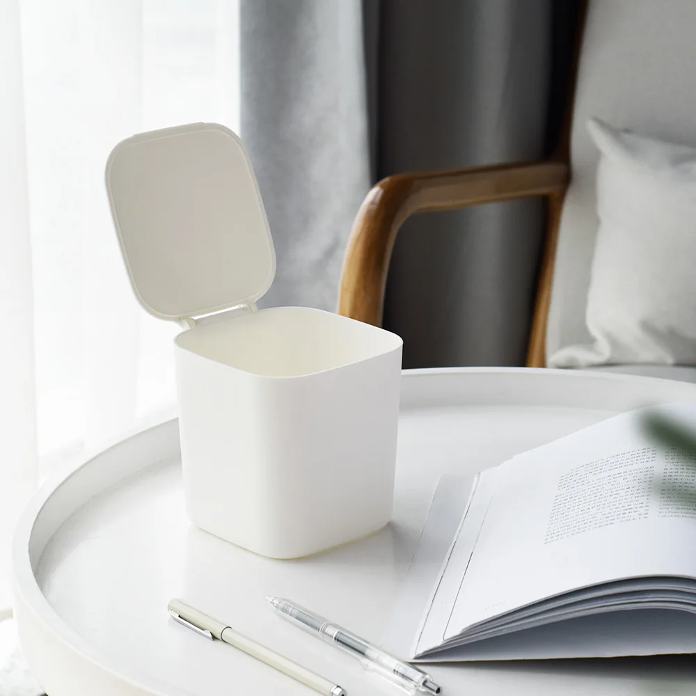Plastic table top mini waste bin 2.5L office using trash can with open lid melon shell trash can