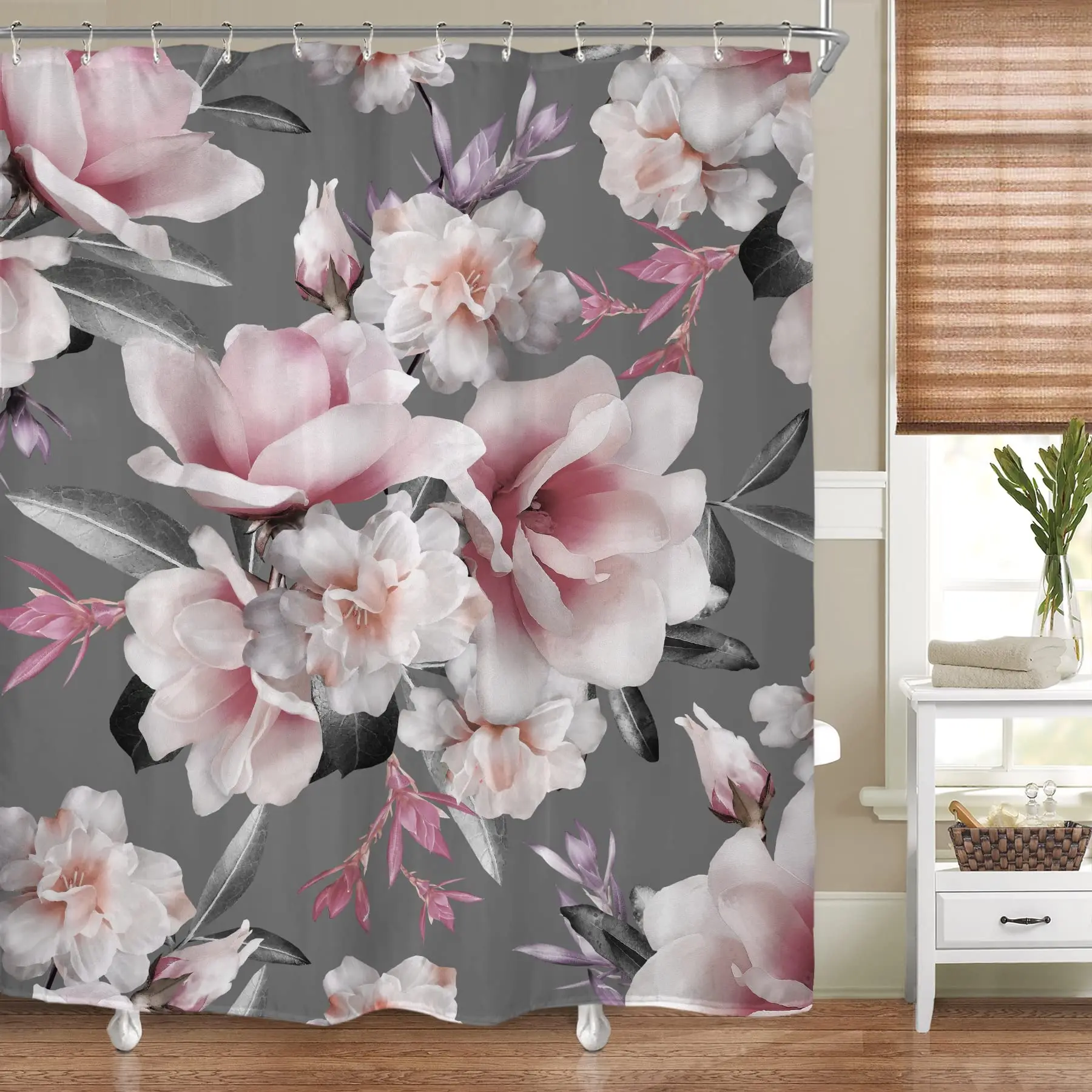 Tropical Green Botanical Bathroom Decor Shower Curtain Nature Plant Waterproof Fabric Shower Curtain