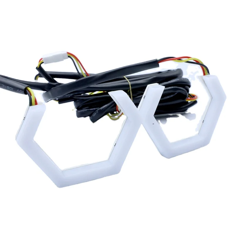 2PCS 12V/24V RGB APP Control Hexagon Angel Eyes Halo Rings Retrofit Headlight Car Motorcycle White DRL+Amber Turn Signal Light