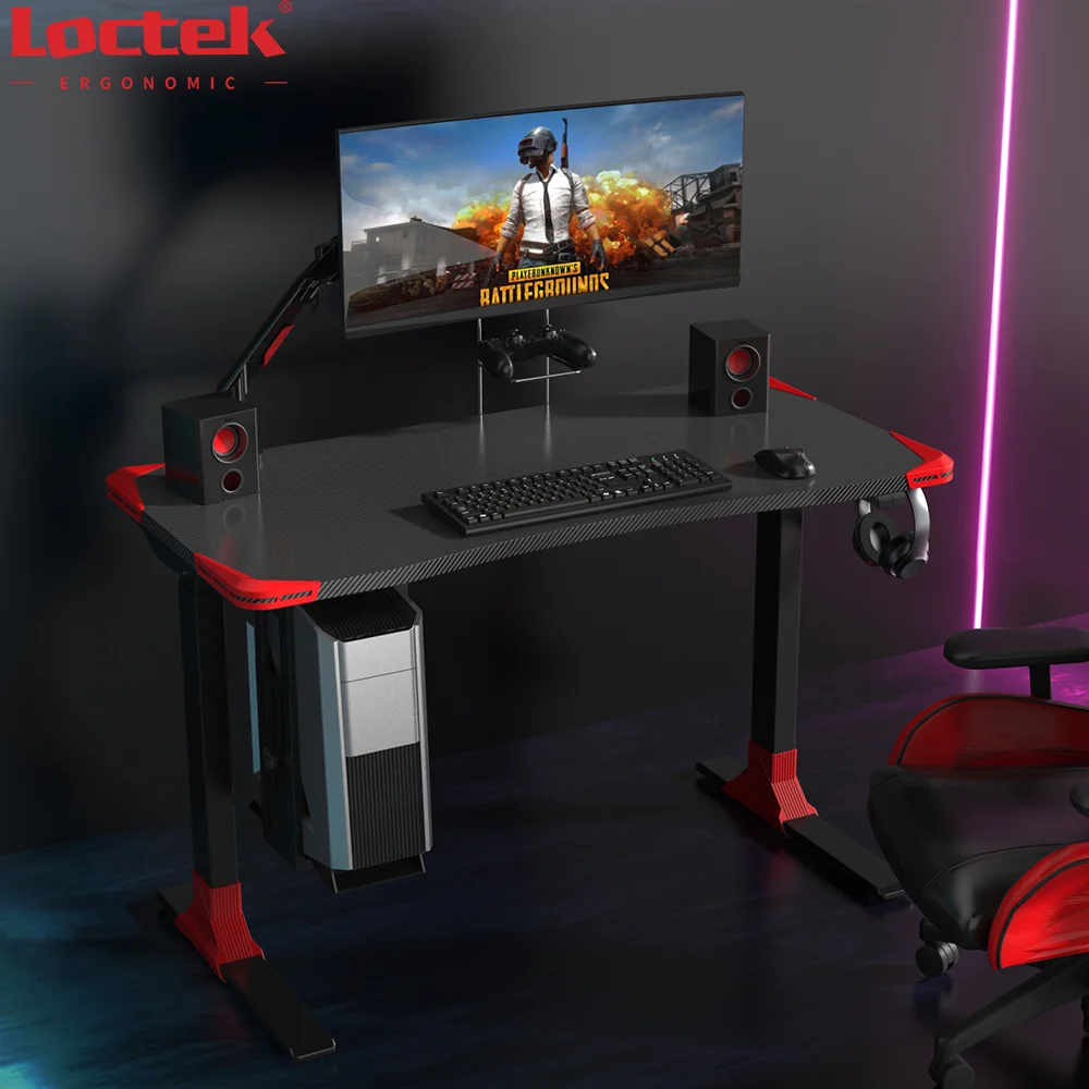 Modern One-Motor Electric  Height Adjustable Gaming Computer Desk With Carbon Fiber Texture Surface Loctek GET119E