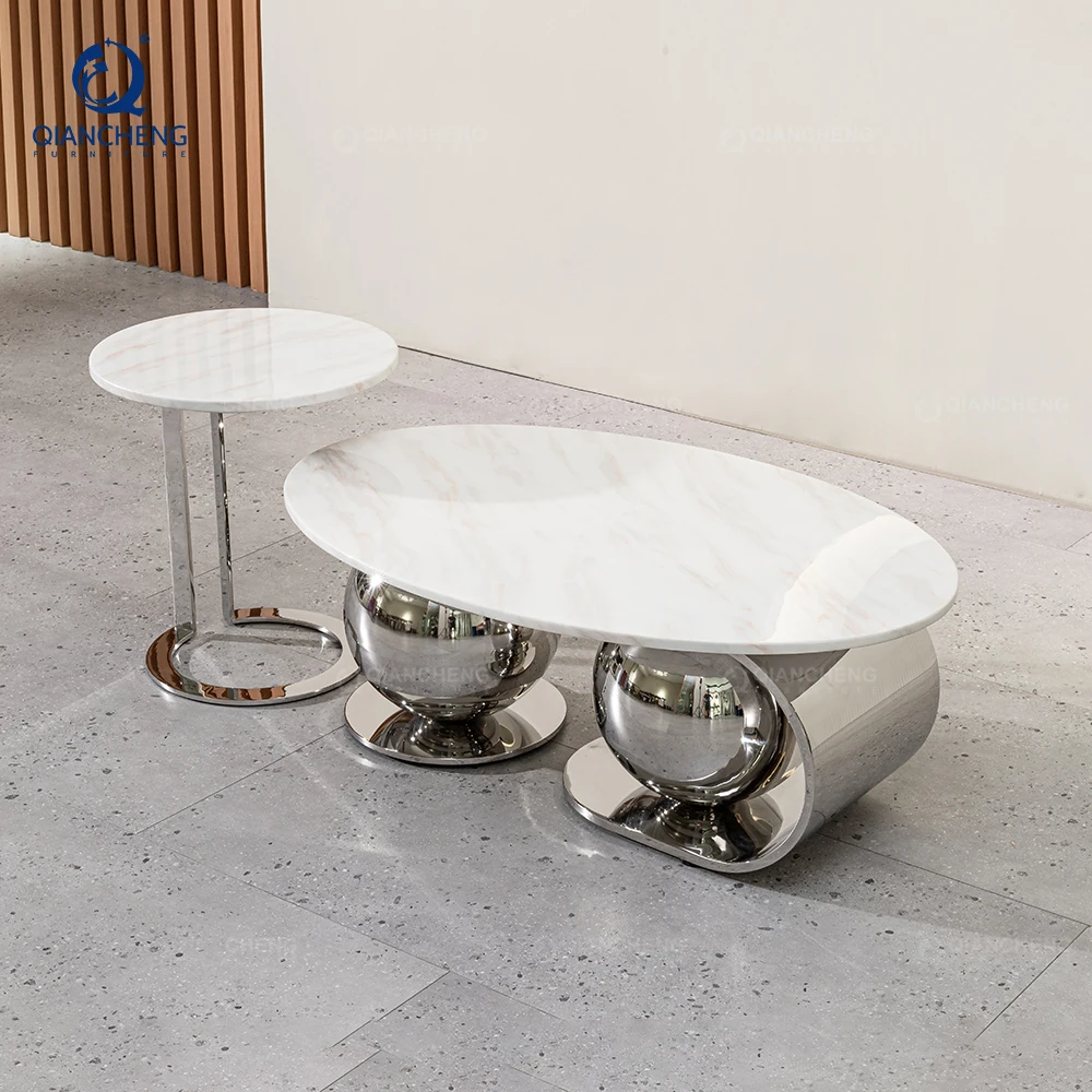 living room furniture modern steel frame marble coffee table