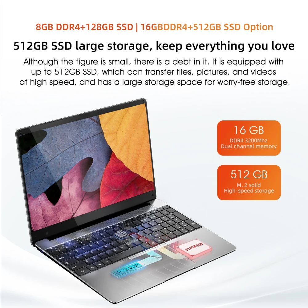 Factory Direct Customized 15.6 inch DDR4 8GB Ram 11th Gen Intel Bulk Purchase Window-s 11 Home Office Computer Laptop for Sale