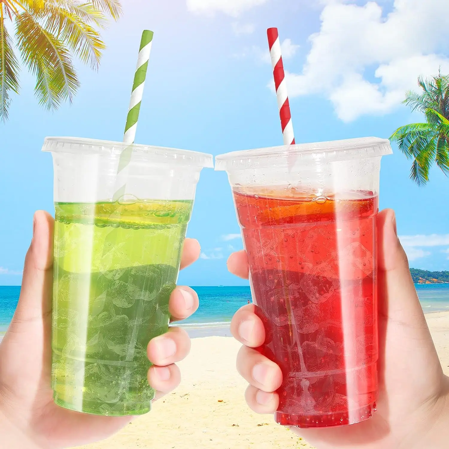 factory custom clear PET beverage disposable cup 16oz plastic cups wholesale with dome lids for juice smoothie milkshake takeout