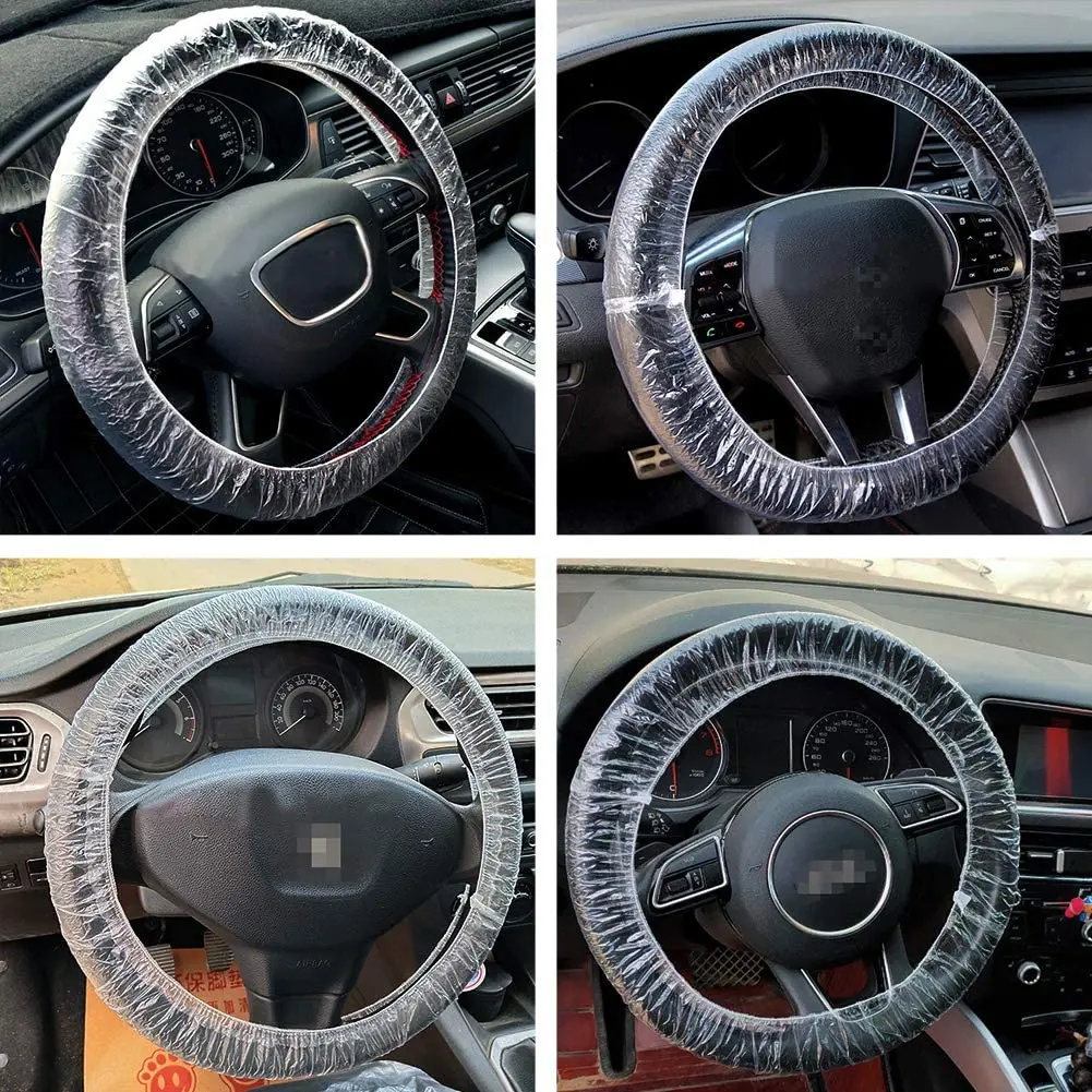 Universal Disposable Steering Wheel Cover Plastic Transparent Car Steering Wheel Covers with Elastic Trims for Steering Wheels