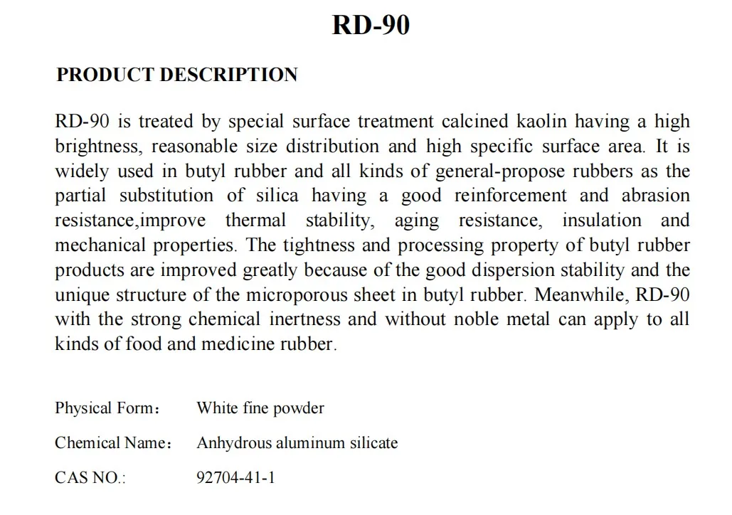 Пластик Использование кальцинированные Каолины RD-90