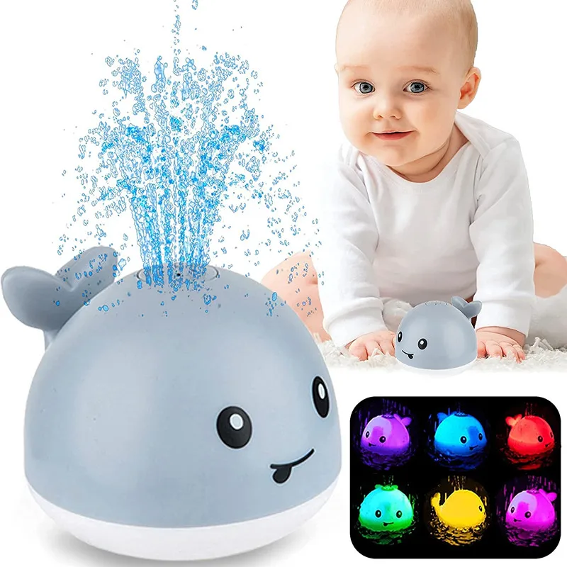 Bath Toys Water Spraying Whale Squirt Toy LED Bathtub Shower Pool Bathroom Toy Water Electronic Induction Sprinkler