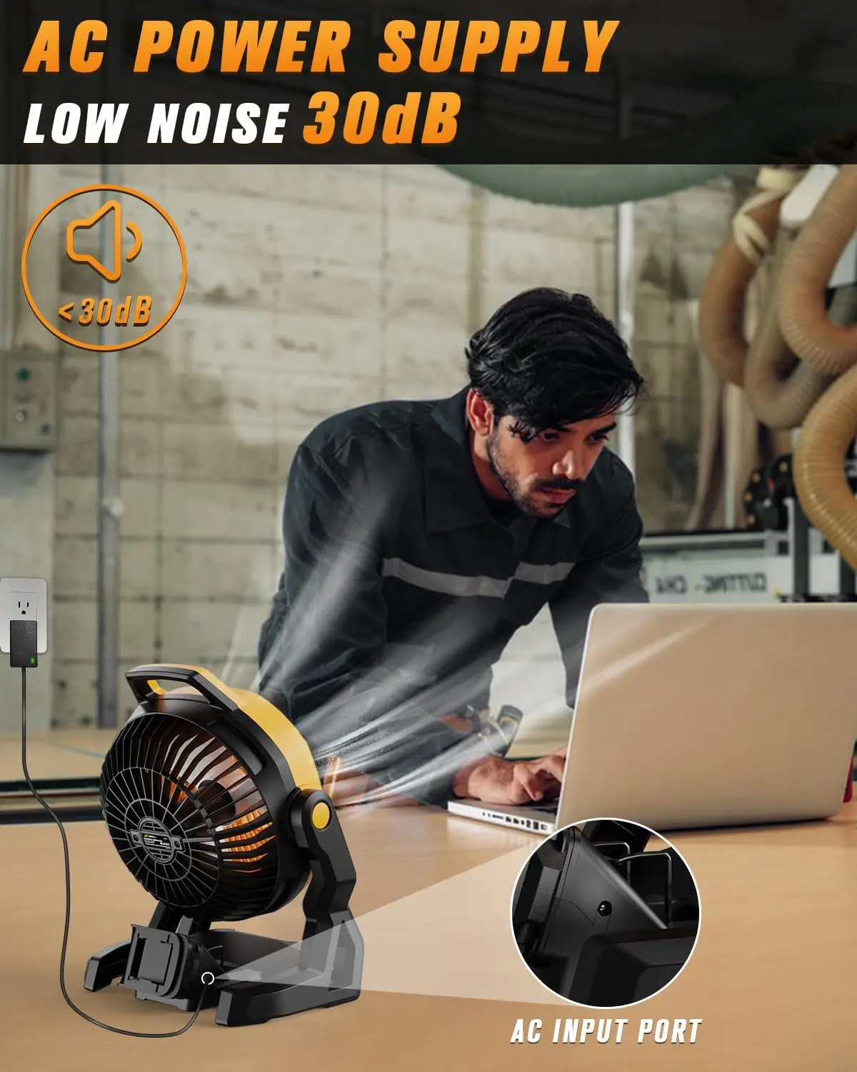 Battery Operated Fan for Dewalt Battery with AC Adapter, Up to 650 CFM Portable Fan, Variable Speed Low Noise