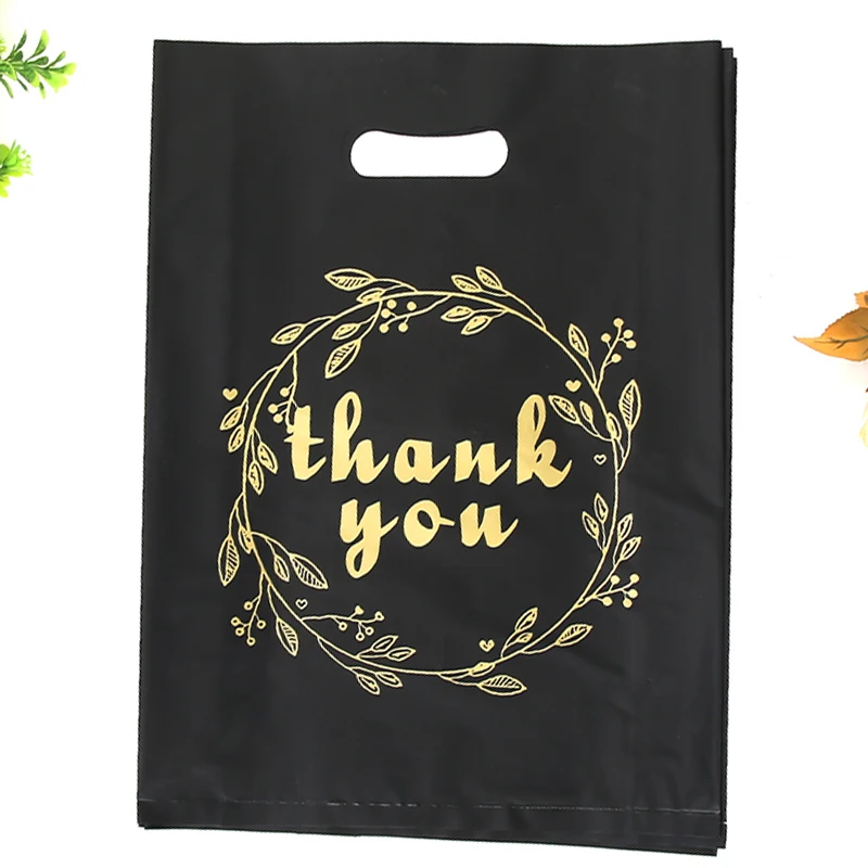 High Quality Size Customise Black Plastic Bags Thank You Black Plastic Bags Wholesale Plastic Bag With Handle
