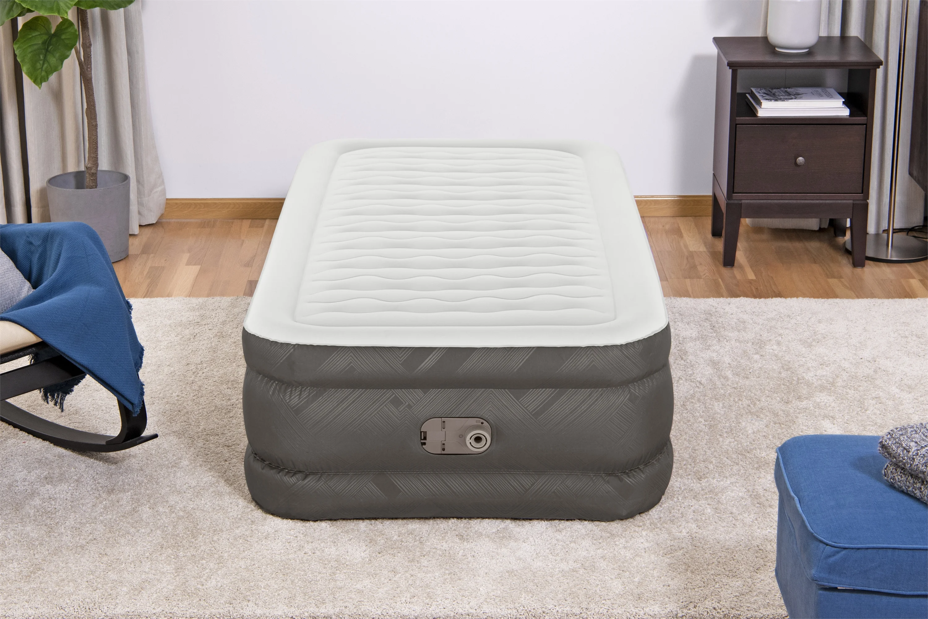 Bestway 69048 Indoor Outdoor Inflatable Twin Air Mattress with Built-in AC Pump