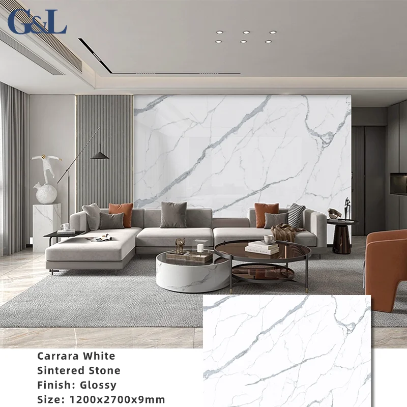 Белый спеченный камень Carrara оптовая продажа 1200x2700x9 мм белый для гостиной фоновая стена