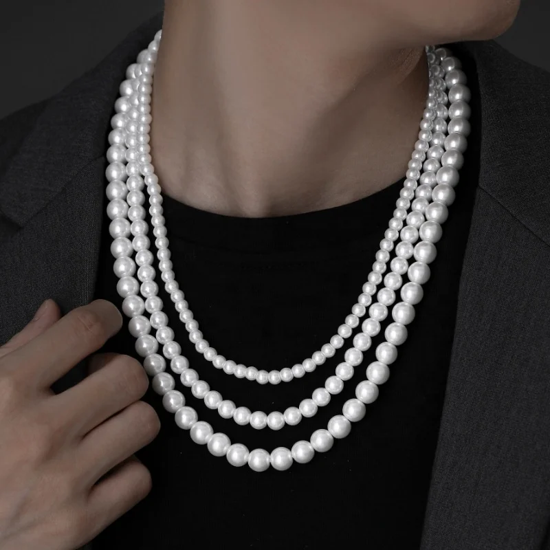 Factory wholesale hip hop 6MM 8MM 10MM glass pearl chain with stainless steel cross pendant necklace