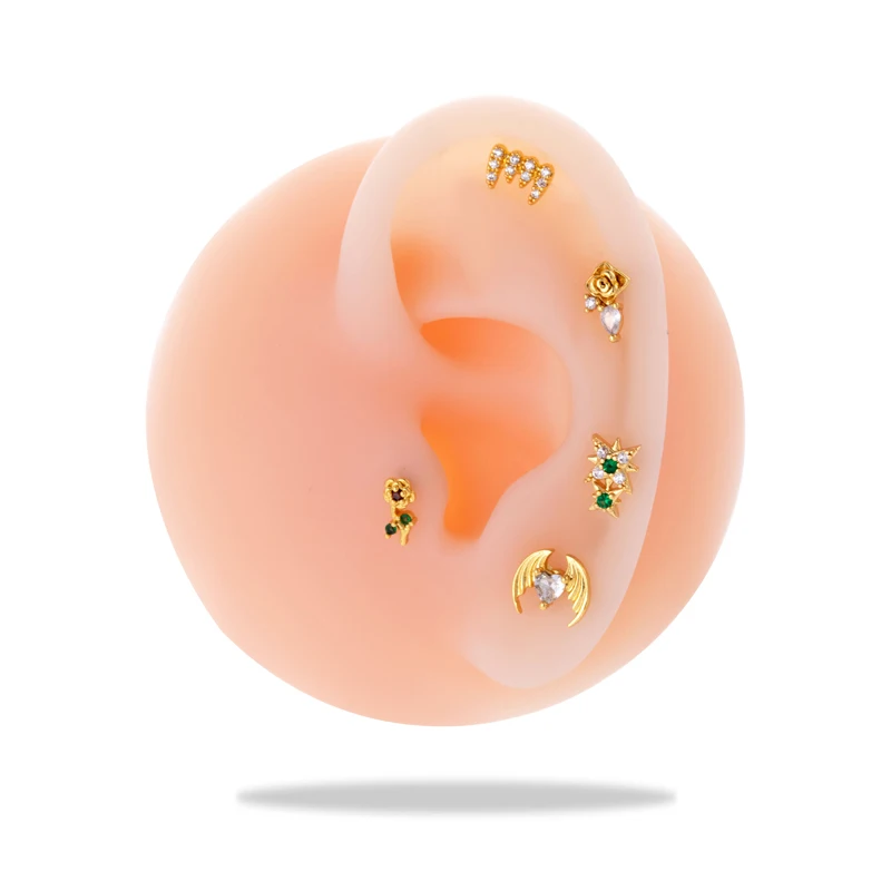 custom stainless steel screw back cubic zirconia love heart wing tragus helix piercing jewelry ear cartilage stud earrings