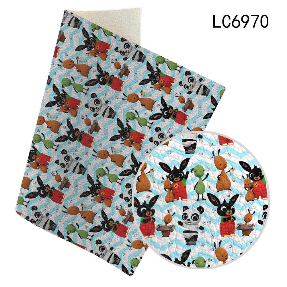 30*136 Cartoon character Litchi synthetic print faux leather Fabric designer for hair bow straps supplies materials