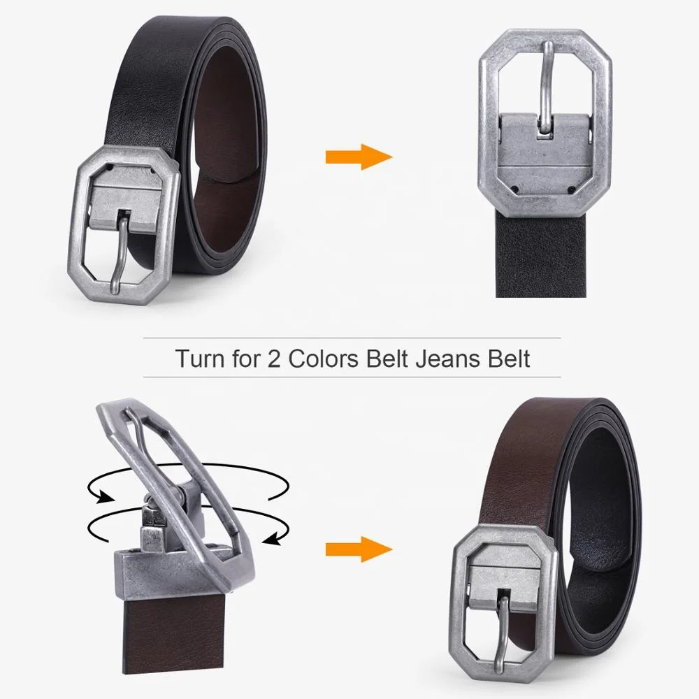 Classical Formal Replacement Black Brown Smooth Pin Buckle Reversible Sizeable Double Sides Leather Belt