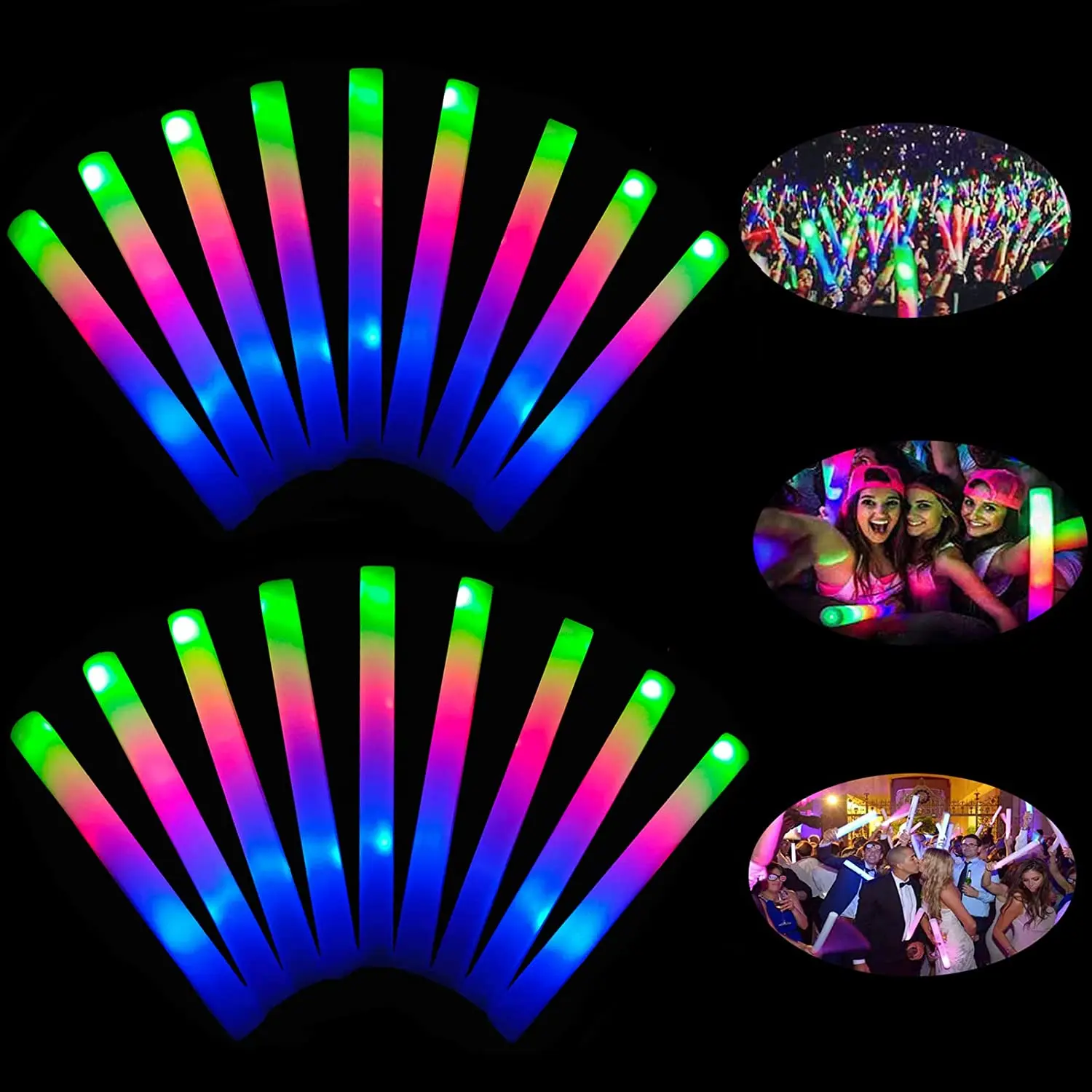 16 Inch Led Glow Flash Foam Stick Party Concert Glow In The Dark Foam Baton Toys Bulk Led Light Up Foam Stick