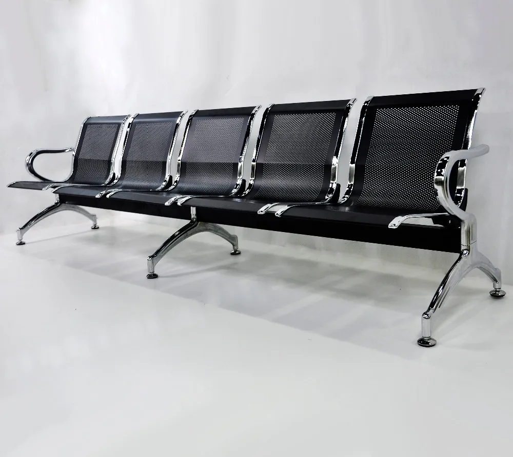 Customers 5 Seater Black Airport Waiting Bench Seats Gang Chair Waiting Area Airport Waiting Chair
