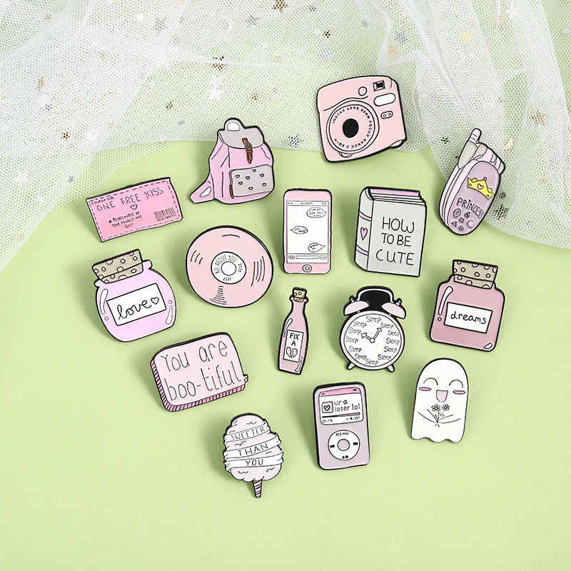Cartoon creative pink series jewelry brooch personality pink schoolbag alarm clock potion bottle brooch accessories badge