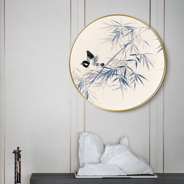 Traditional Chinese style rice paper mounting birds and bamboo Hand painted wall paintings canvas art decor