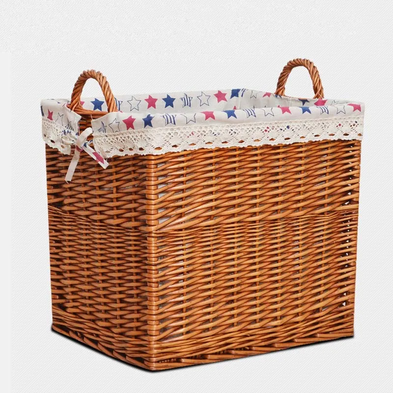 laundry basket natural wicker weaving home Hotel room bamboo rattan wicker rectangular laundry baskets with lining cloth