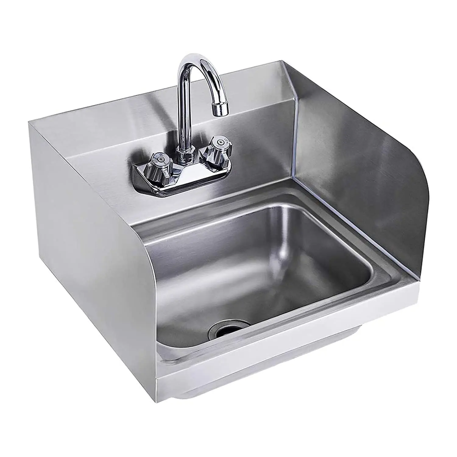 Stainless Steel Sink for Washing with Faucet and Side Splash, Commercial Wall Mount Hand Basin for Restaurant, Kitchen and Home