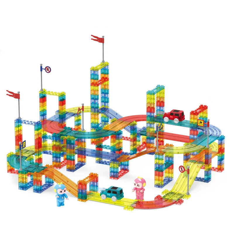 348pcs Magnetic Race Car Track Tiles Building for Kids Educational Toy Kit Magnetic Blocks DIY Magnet Toys Ride On Car
