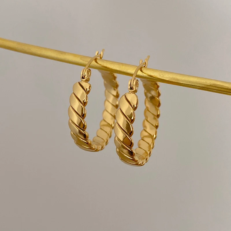28mm Diameter Stainless Steel Wide Twisted Hoop Earrings 18K Gold Plated Earrings Women Fashion Vintage Punk Jewelry Wholesale