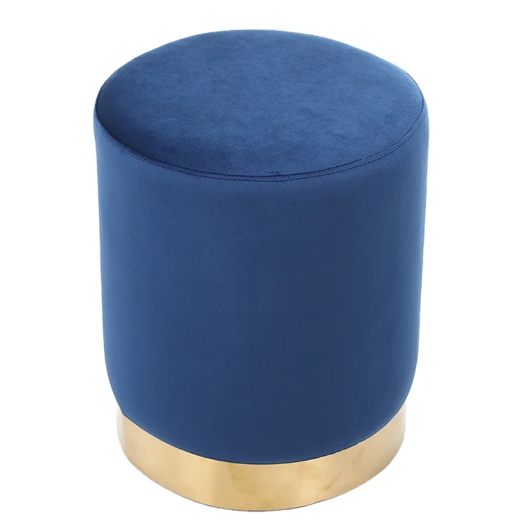 
Modern Velvet Fabric Round Blue Foot Step Stool With Stainless Steel Leg 