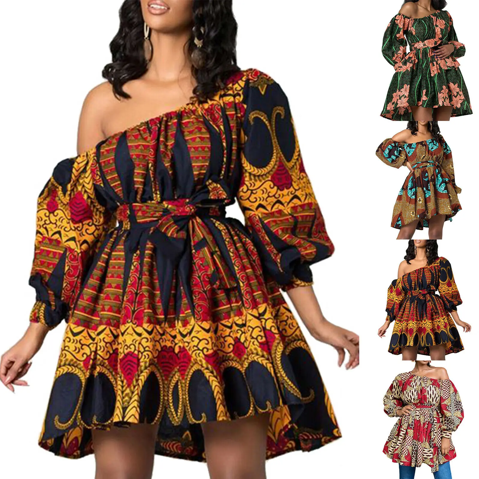 Африканская одежда с принтом на заказ, Африканское платье кайтэ для женщин, на одно плечо, большие размеры, модное Африканское платье