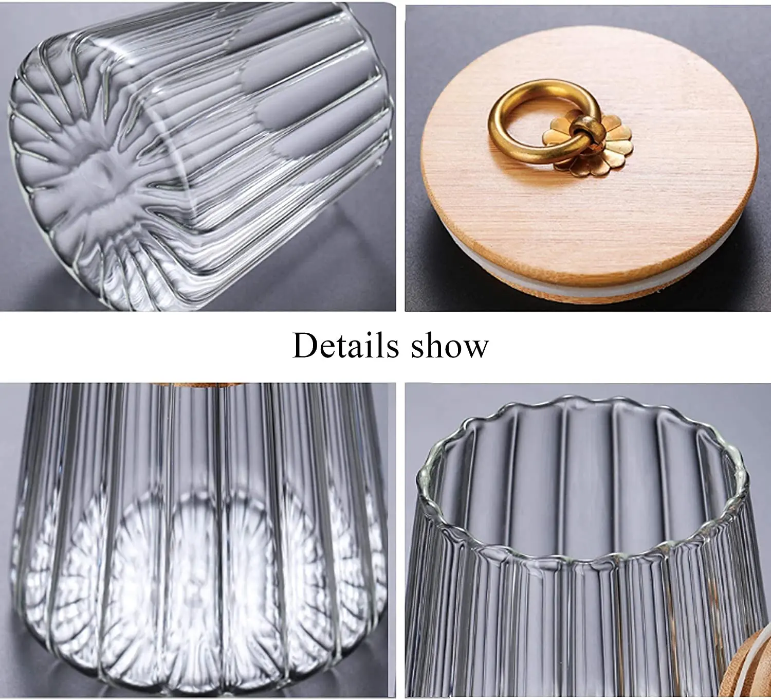 Small Glass Coffee Nuts Canister Airtight Storage Jar Petal Decorative Container with Bamboo Lid Metal Handle Easy to Grasp