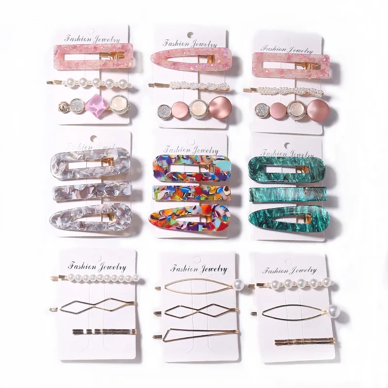 Hot Sale Acetate Hair Accessories Women Barrettes Gold Pins Geometric Square Candy Color Hairpins