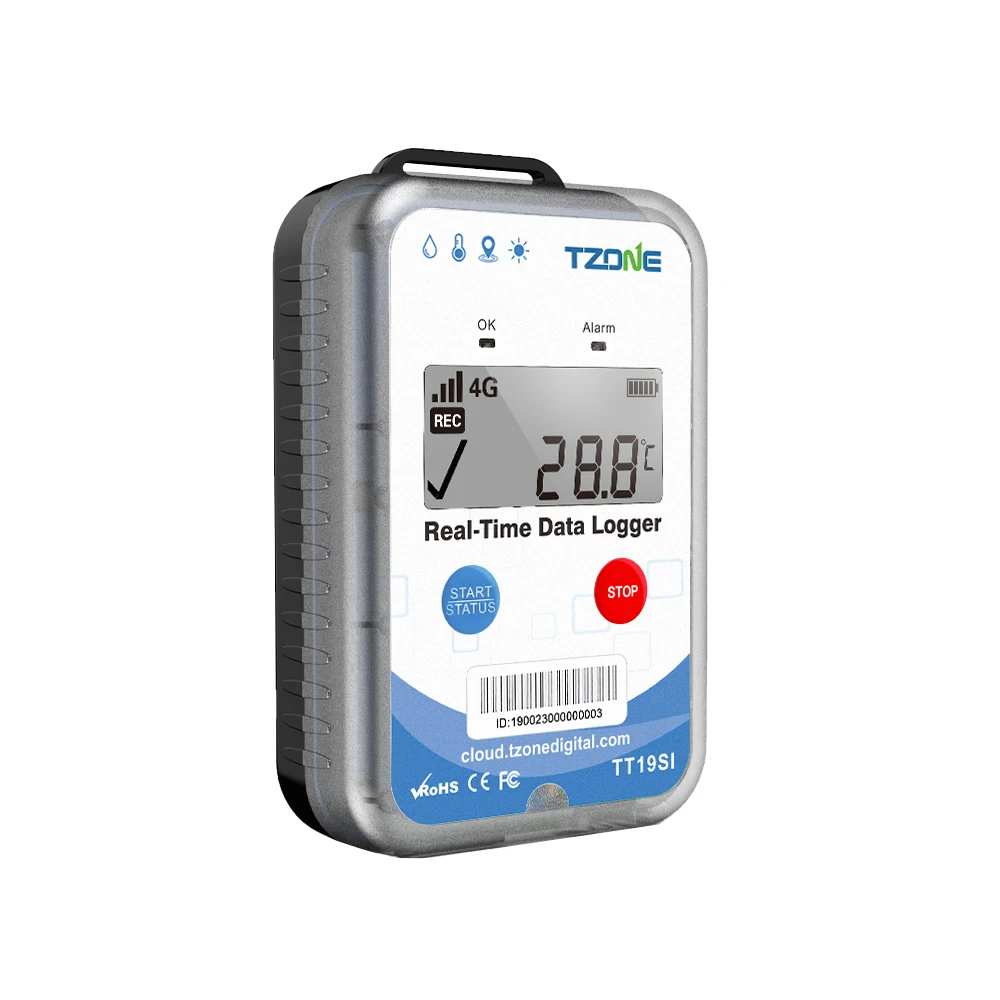 Tzone TT19SI cold chain logistic transport real time 4G/5G real time temperature/humidity/light/shock/location data logger