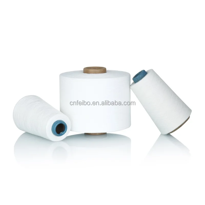 Open End Textile Yarn White 100% Polyester Spun Yarn Rotor Spinning For Knitting