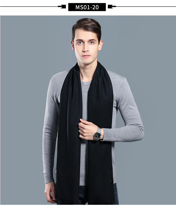 High Quality Soft Cashmere Feeling Long Fashion Men Thick Winter Pashmina Scarfs Wholesale Polyester Shawl with Short Tassels