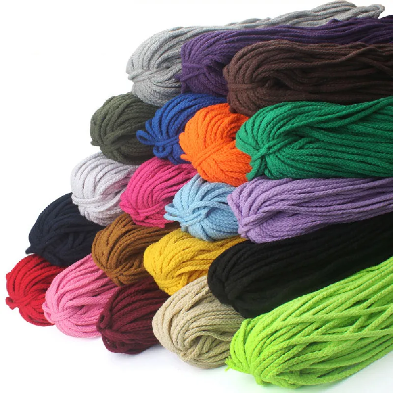 Olian 5mm 7mm cotton rope 8 strands color DIY tapestry hand-woven braided macrame cord cotton cord