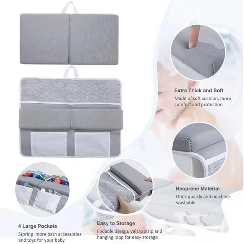 
New Gray Soft Factory Customized High Quality Washable 8 Suction Cups Baby Bath Kneeler and Elbow Rests Pad 