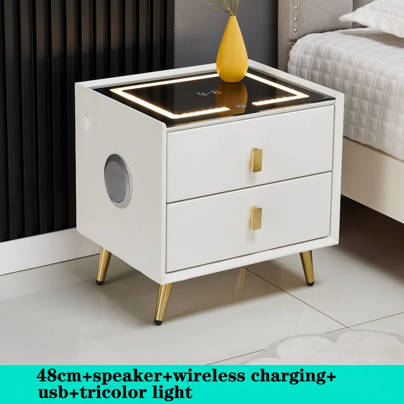 Smart bedside table Fingerprint lock Bluetooth speaker USB wireless charging with light bedroom nightstand