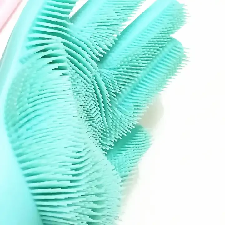 Wholesales Waterproof Durable Reusable Household Silicone Washing Scrubber Dishwashing Cleaning Gloves With Brush