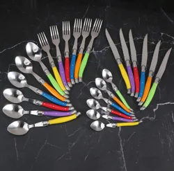24 Piece Multi-color Flatware Stainless Steel Cutlery Set Tableware Knives Spoons Forks Collection Dinnerware Set