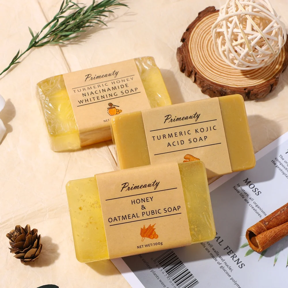Natural Honey Goat Milk Oatmeal Scrub blanchissant pour la peau savon de riz Turmeric Kojic Acid Whitening Soap
