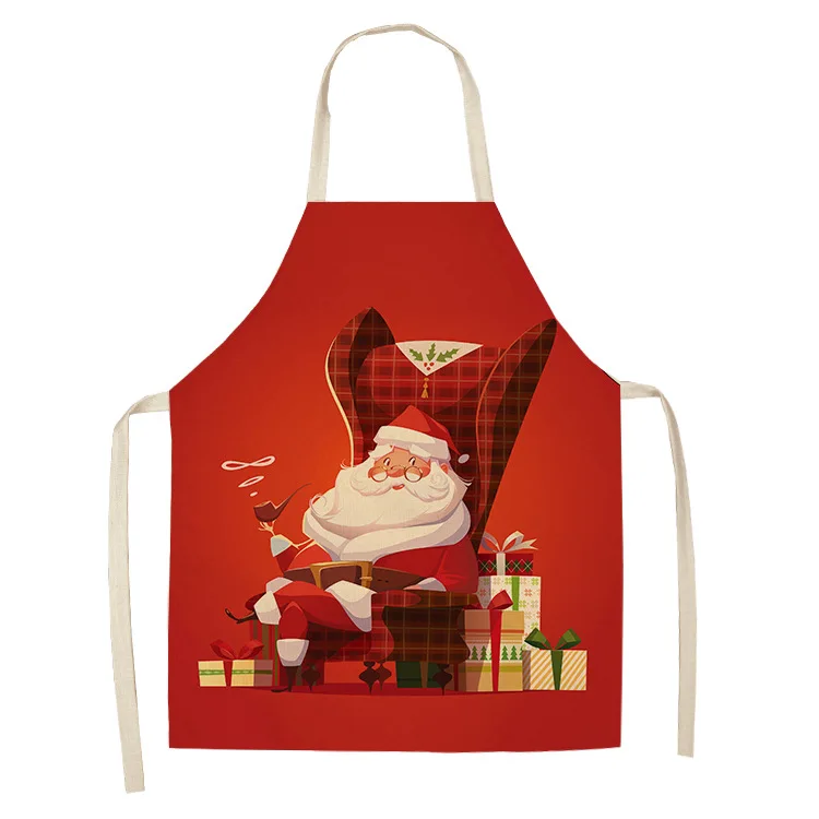 Christmas Snowman Santa Claus Pattern Antifouling Apron Home Cooking Kitchen Oil Proof Apron Chef Clothes