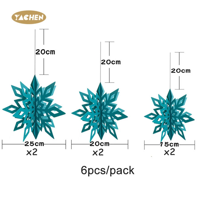 YACHEN Wholesale 6pcs Hanging 3D Paper Snowflakes for Christmas Birthday Winter Party Decorations Supplies