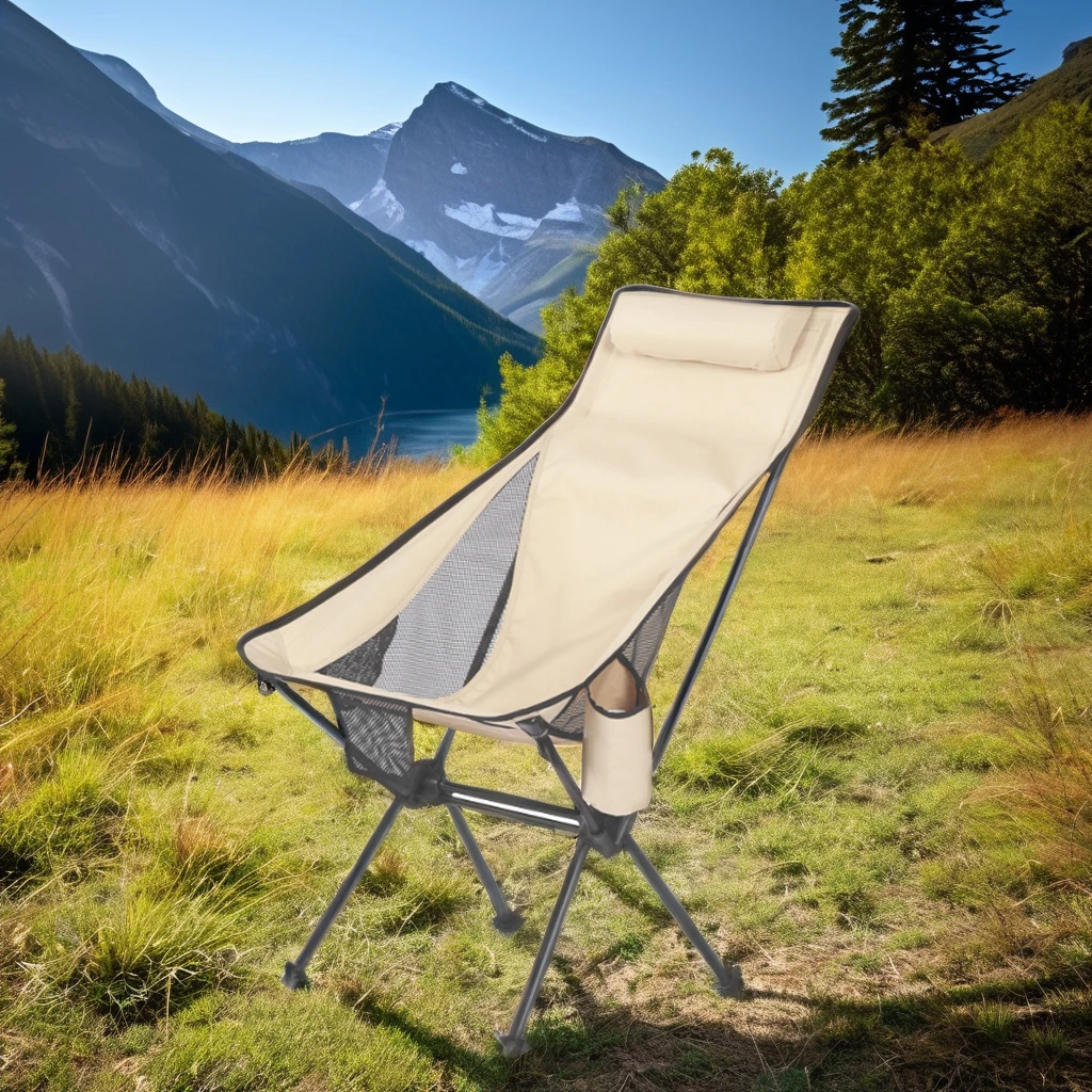 High Load Capacity Fishing Chair Portable Beach Chair Leisure Camping Folding Chair With Pillow Headrest