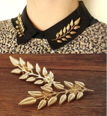 PUSHI vintage brooch collar clips golden leaves brooch alloy brooch for both men and women european style