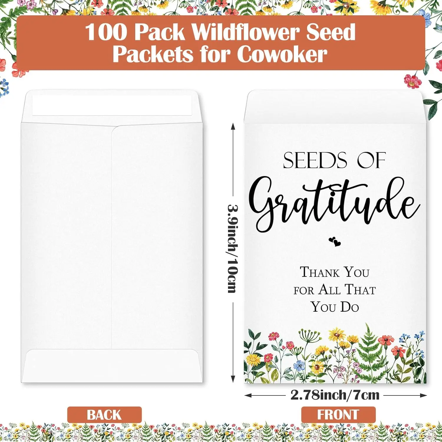 Wildflower Seed Packets Small Coin Storage Kraft Flower Seed Envelopes for Office Baby Shower Wedding Gratitude Gift