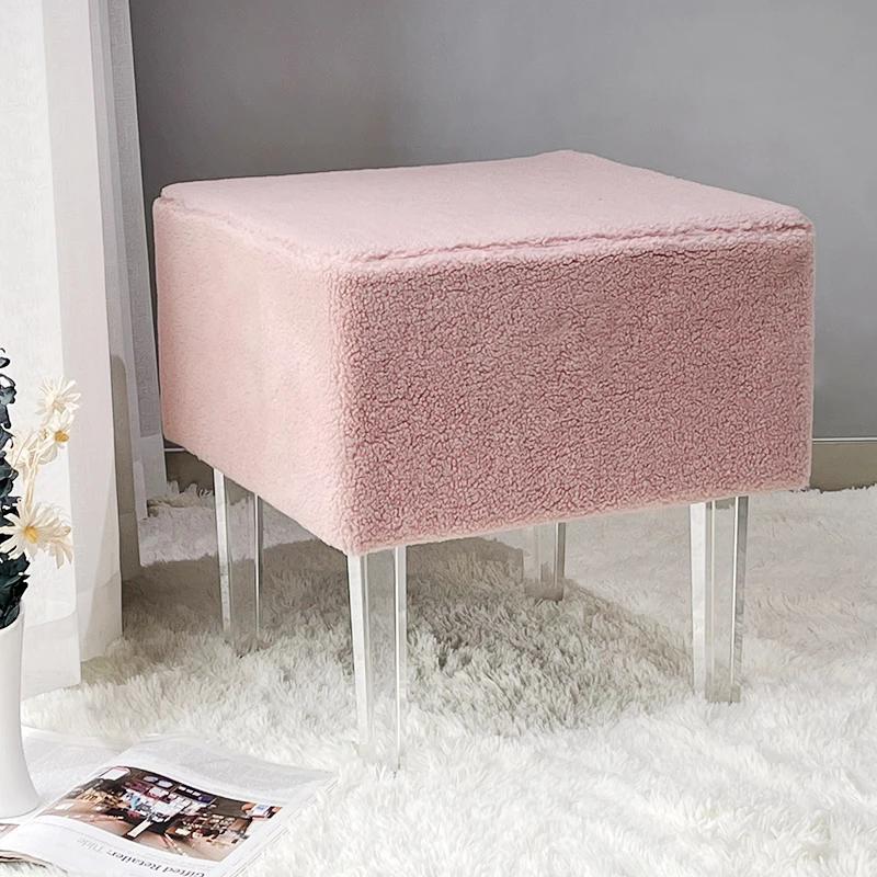 HStex 2022 luxury large fur bedroom decorative bench ottoman hotel modern stool tuffled ottoman bench