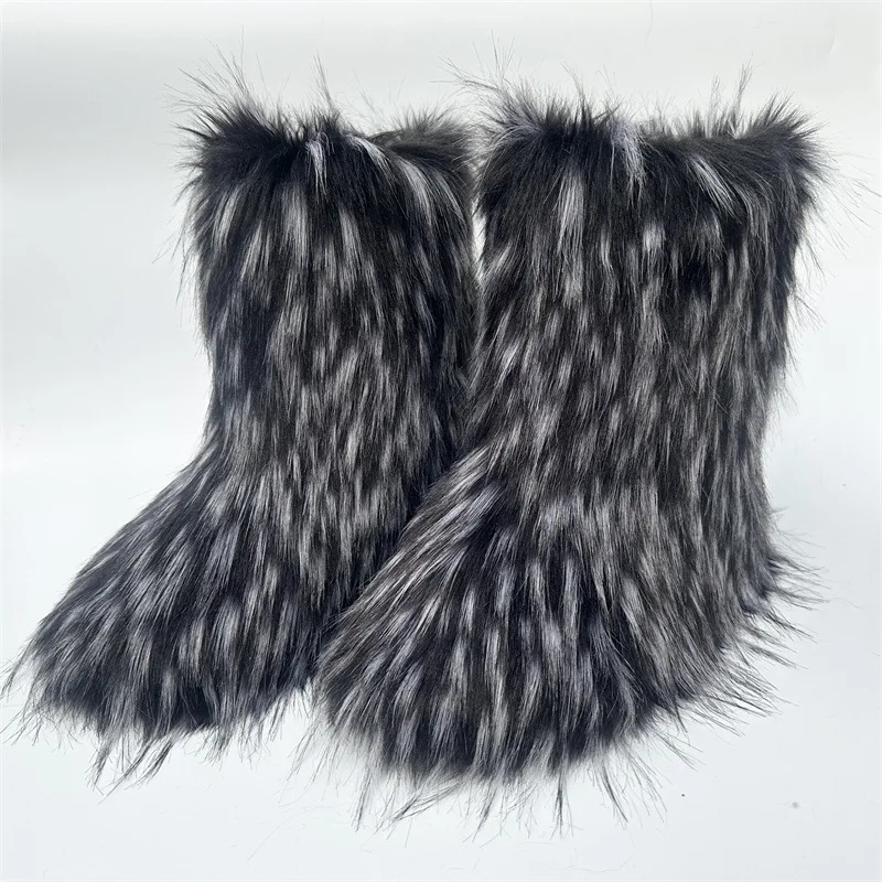Wholesale Winter Warm Women Fur Shoes Fashion Fluffy Furry Faux Fur Snow Boot For Ladies