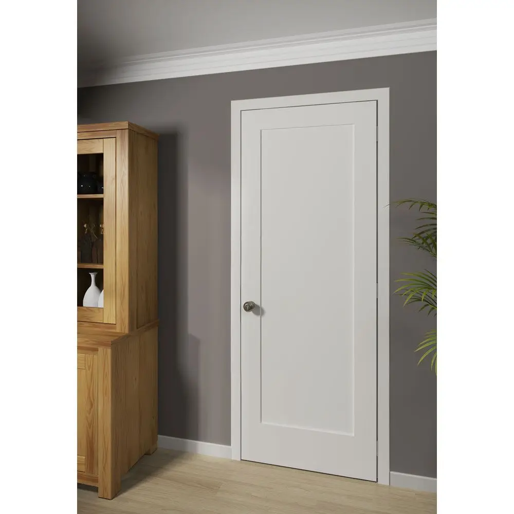 US style modern white primed 1 panel solid core interior wooden MDF shaker doors for apartment